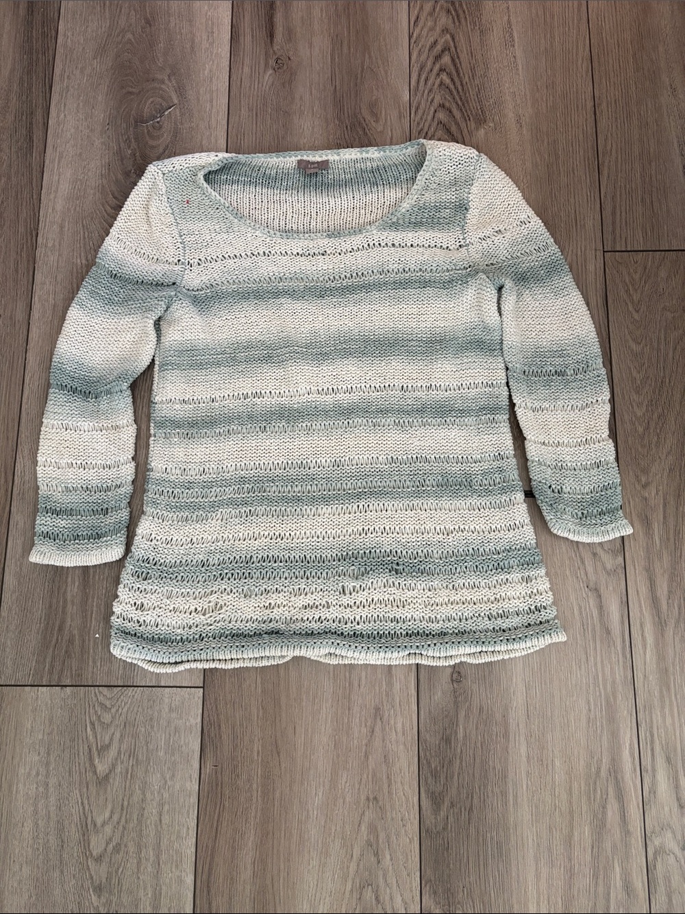 J. Jill Mint Green and off-white Striped Scoop Neck Sweater